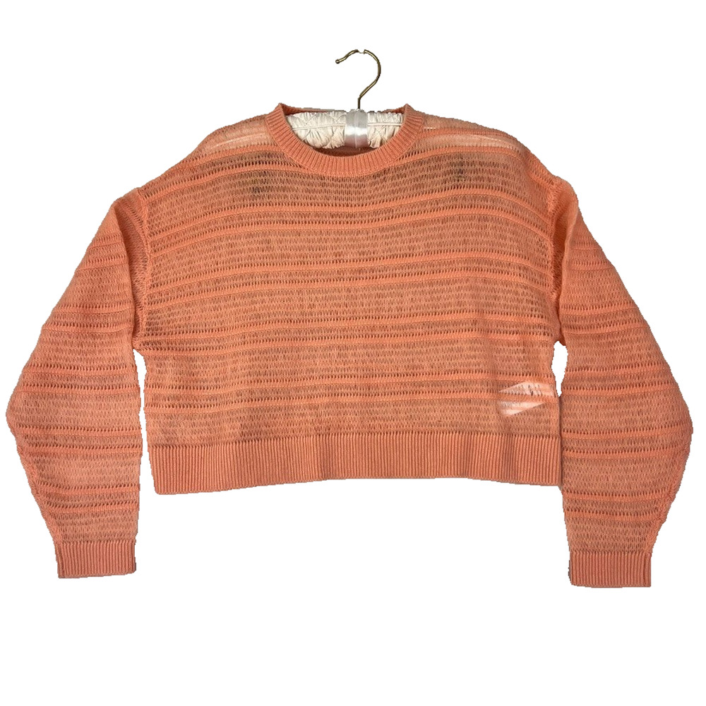 Pilcro Stitched Cashmere Sweater Women's Small Peachy Pink Crop Boxy